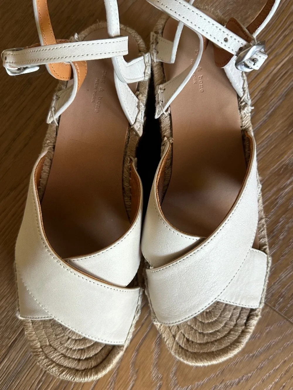 rag & bone Hera Espadrille Wedge Sandals Antique White Leather Size 9.5
